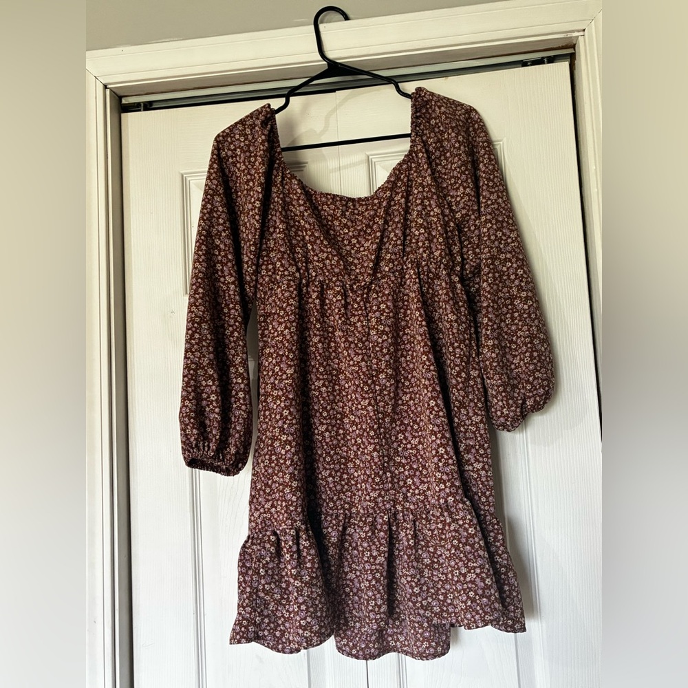 Lily Rose Brown Floral Tiered Long-Sleeve Dress - Picture 2 of 3